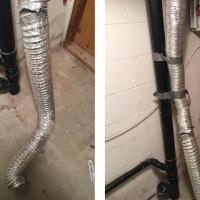 Foil tubing is highly flammable and the ridges on both materials collect lint and promote lint build up and clogging. This vent line needs to be updated with the proper, safe materials.